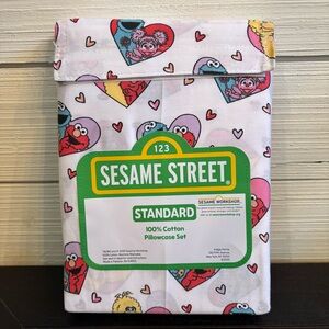 Sesame Street 100% Cotton Pillowcase Set Elmo Cookie Monster Hearts NEW